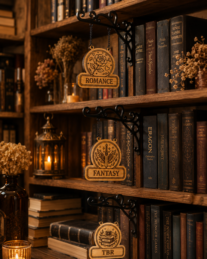 Cartel de madera por género entre libros