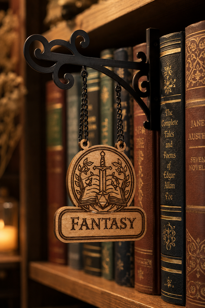 Detalle de cartel de madera colgante Story Nook